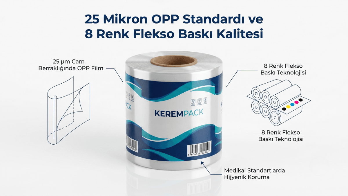 Medikal maske paketleme hatları için üretilmiş 25 mikron yüksek şeffaflıkta baskılı maske ambalajı rulosu