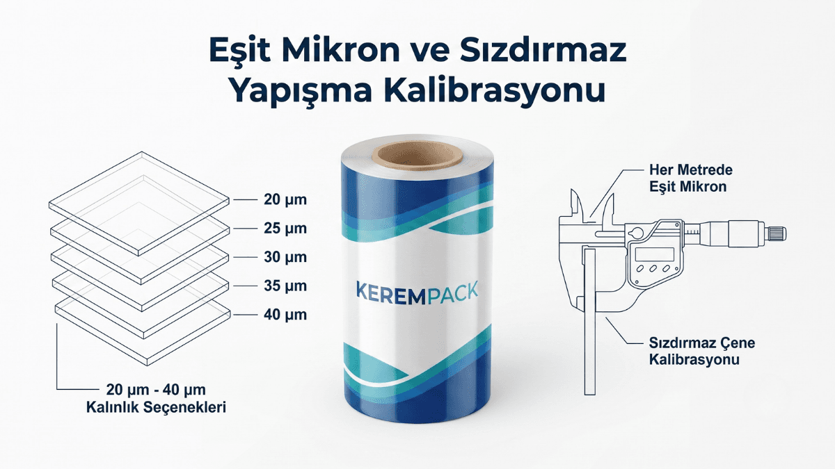 Eşit mikron kalınlığı ve yüksek çene yapışma kalitesi sunan maske ambalaj rulosu teknik ölçüm şeması
