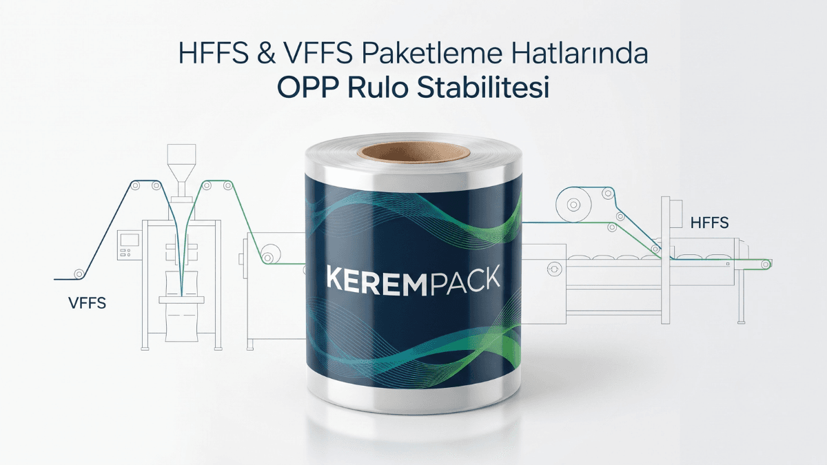 Dikey VFFS ve yatay flowpack otomatik dolum makineleriyle senkronize çalışan OPP rulo performans şeması