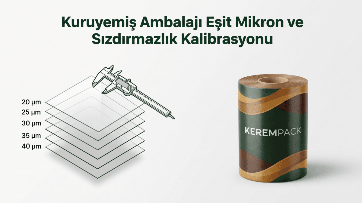 Eşit mikron kalınlık kontrolü ve sızdırmazlık kalibrasyonu sunan kuruyemiş ambalajı rulo şeması.